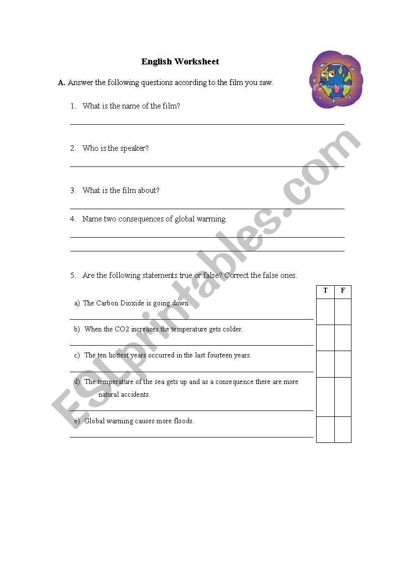 An inconvenient truth worksheet