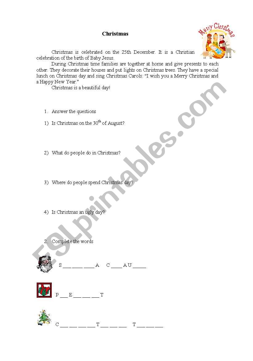 Christmas worksheet worksheet