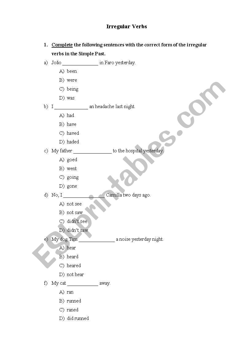 Irregular Verbs - Past Simple worksheet