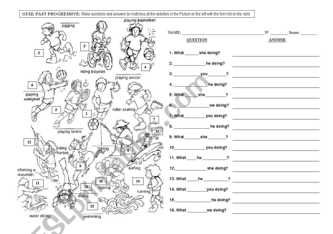 Past progressive Quiz worksheet