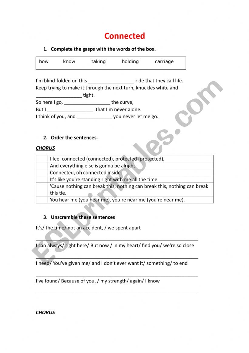 Connected song worksheet