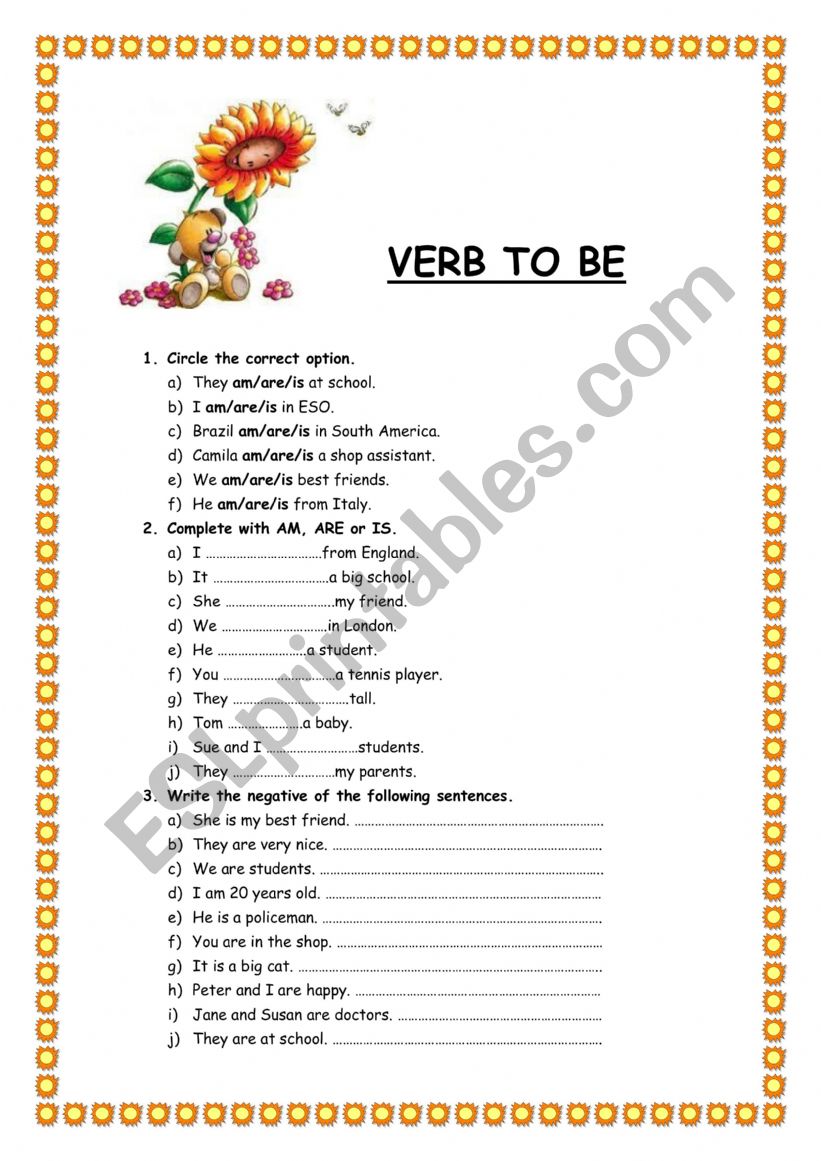 Verb to be exercise worksheet