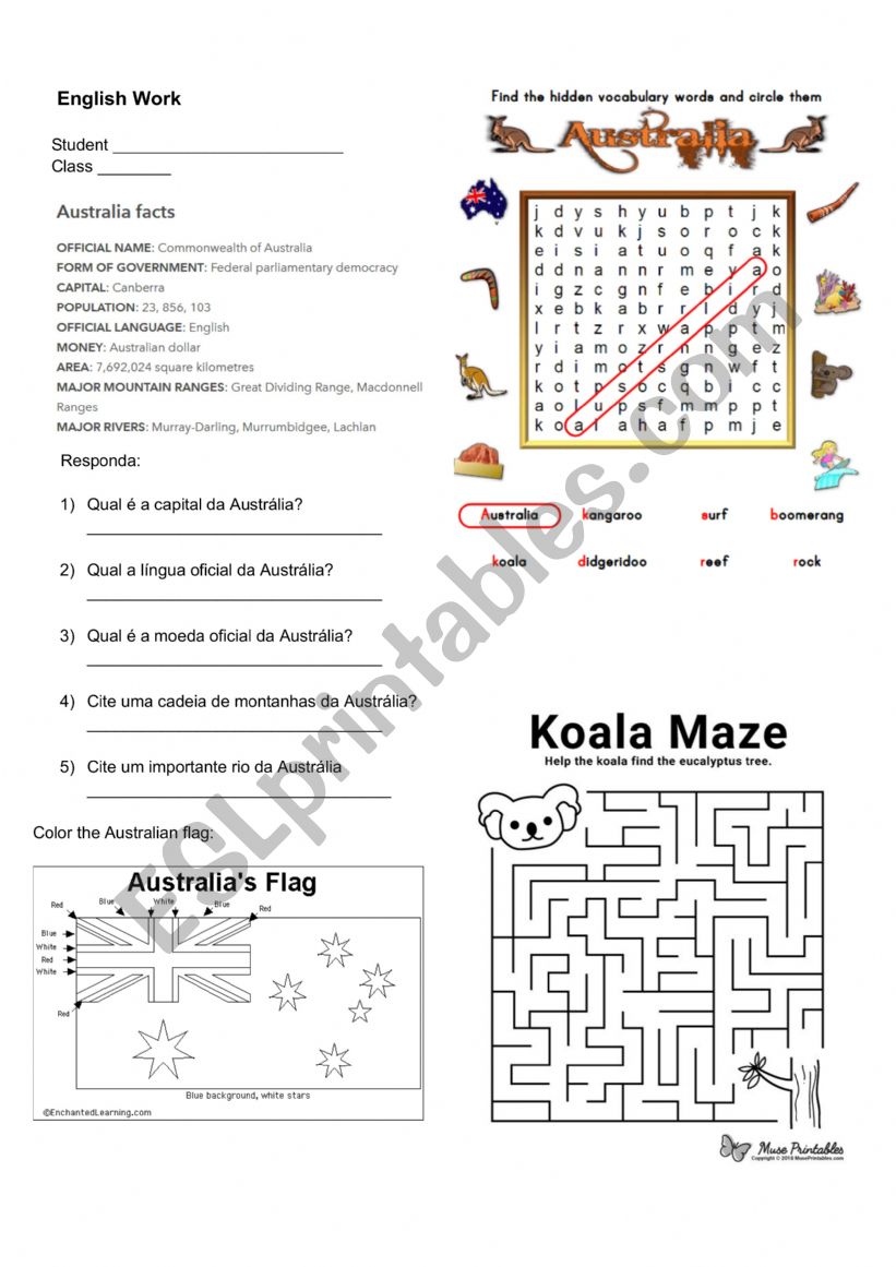 Australia fun activity worksheet