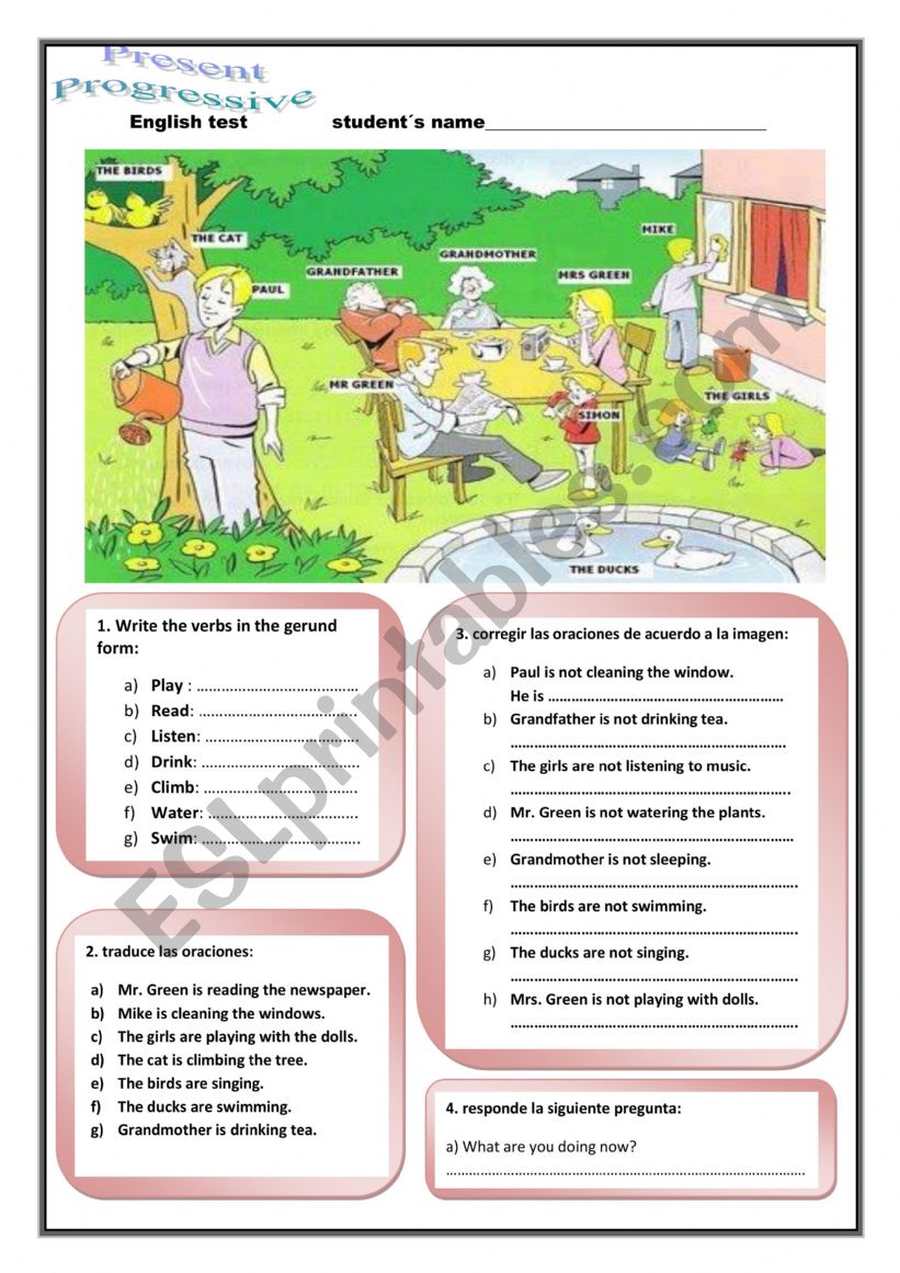 presente progresivo ingles worksheet