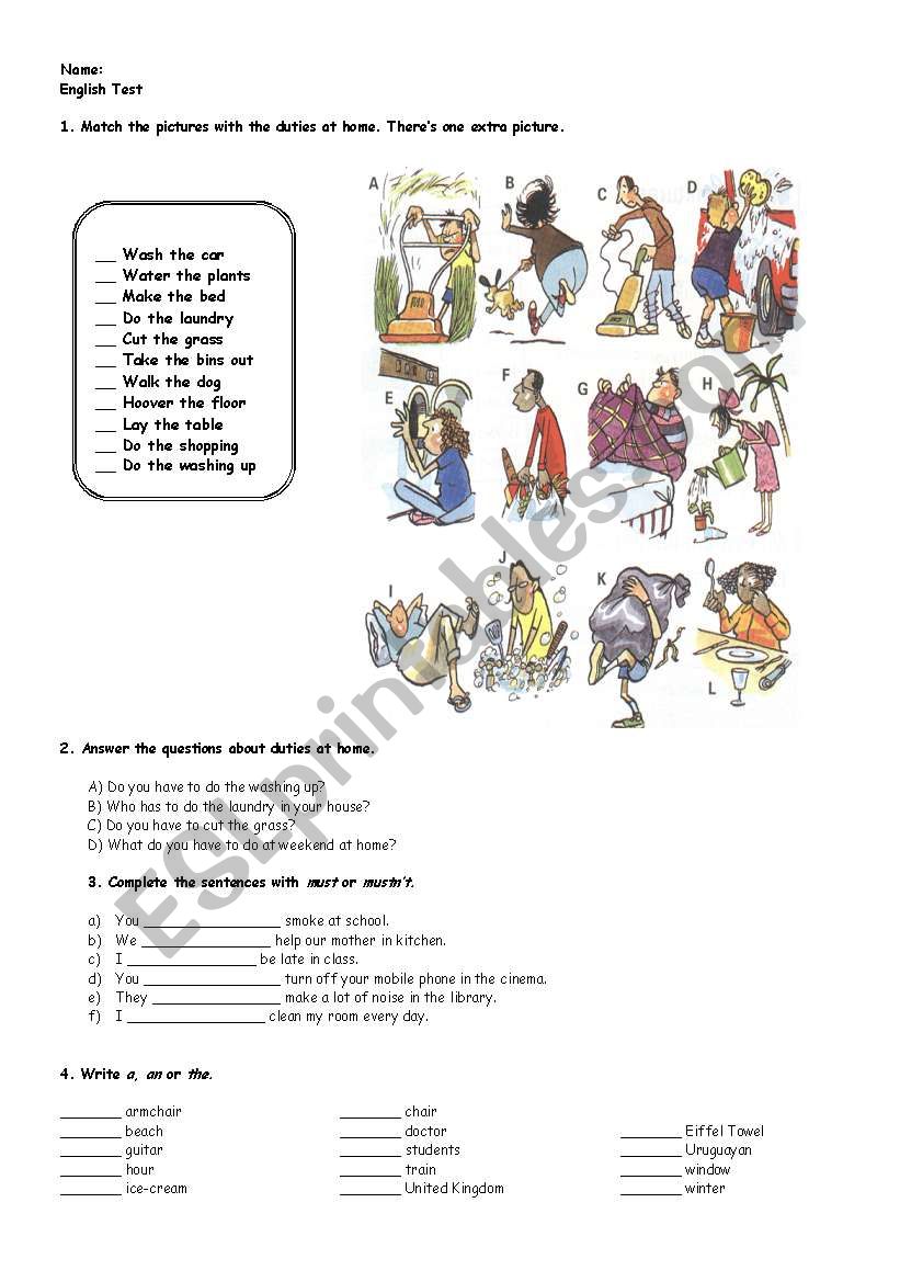 must - have to - articles worksheet