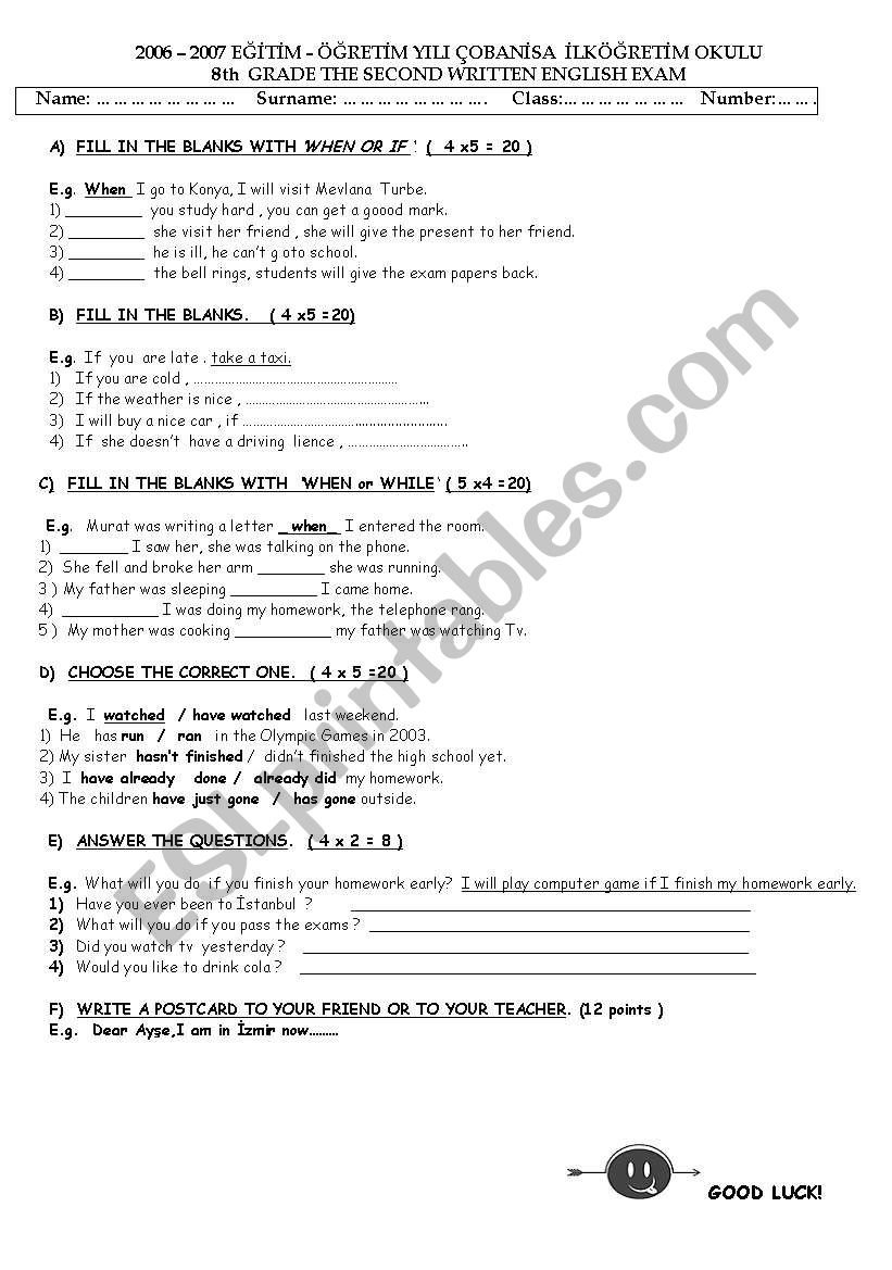 EXAM QUESTIONS worksheet