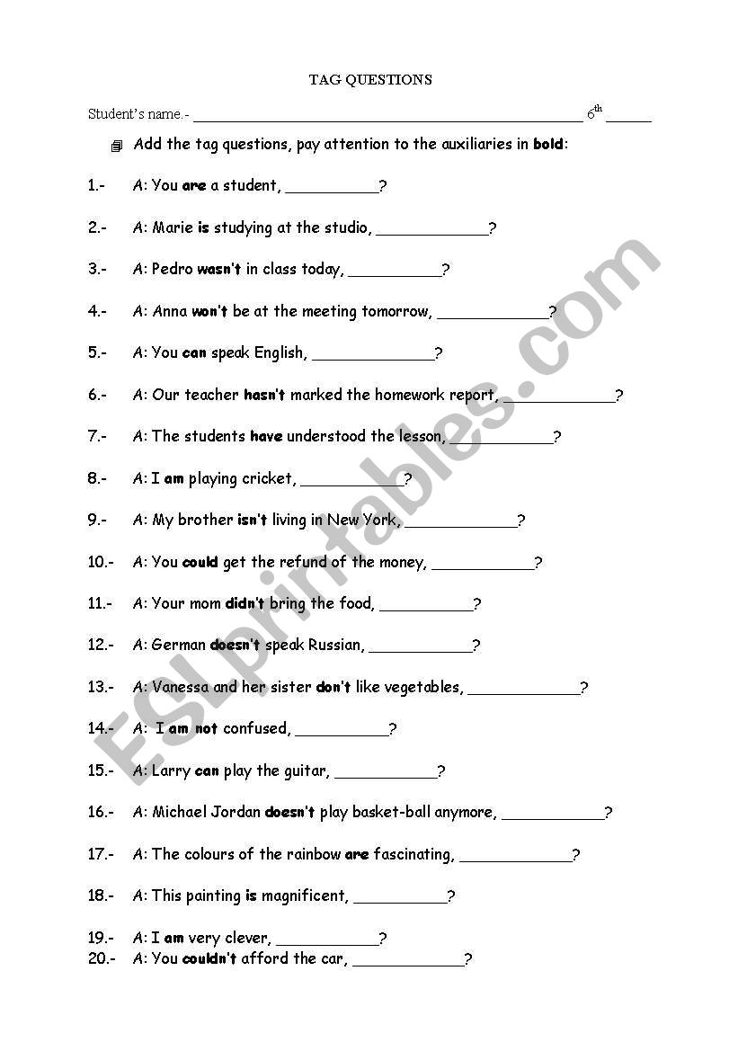 Tag Questions in different forms and tenses