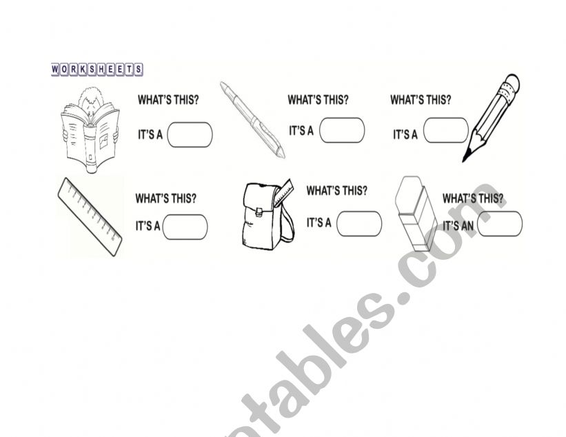 school objects worksheet