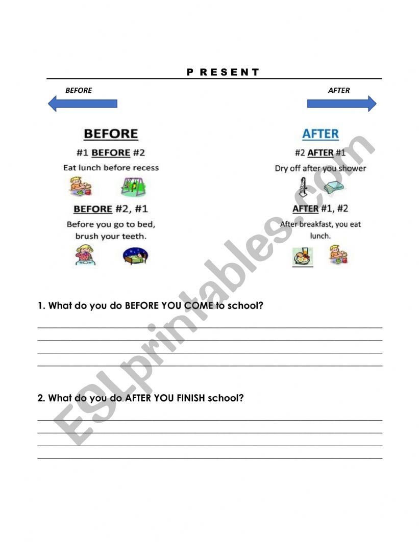 BEFORE AND AFTER worksheet