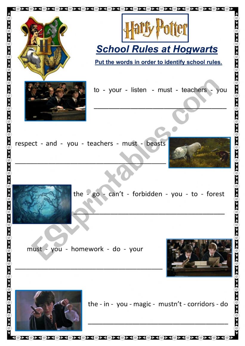 SCHOOL RULES - HOGWARTS worksheet