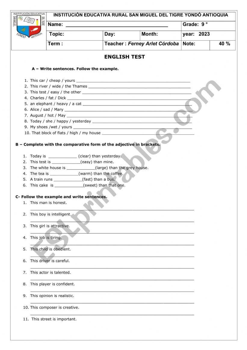 comparatives worksheet