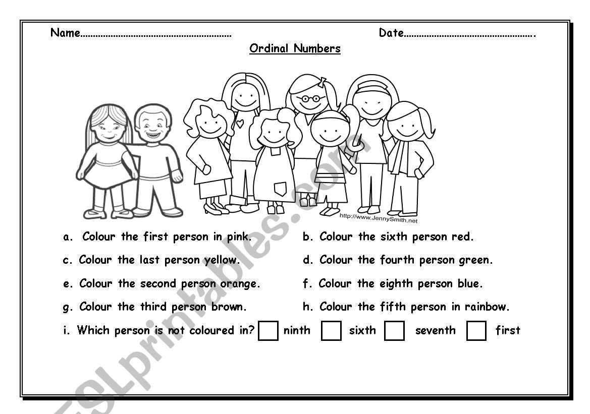 ordinal numbers worksheet