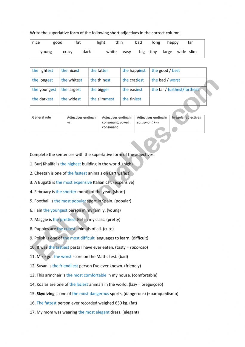 Comparative and superlative exercises