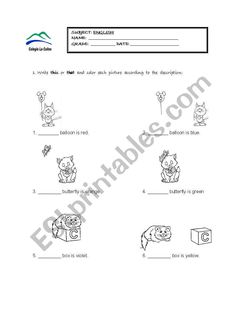 demostratives worksheet