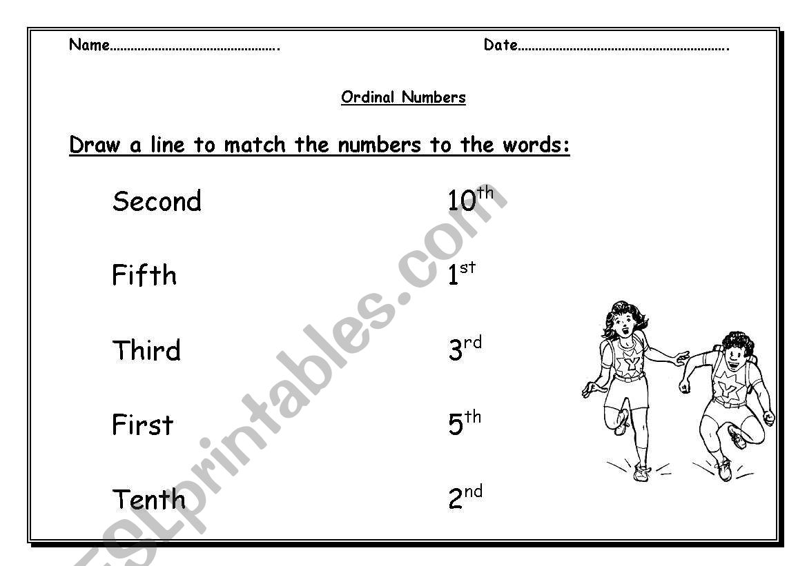 ordinal numbers worksheet