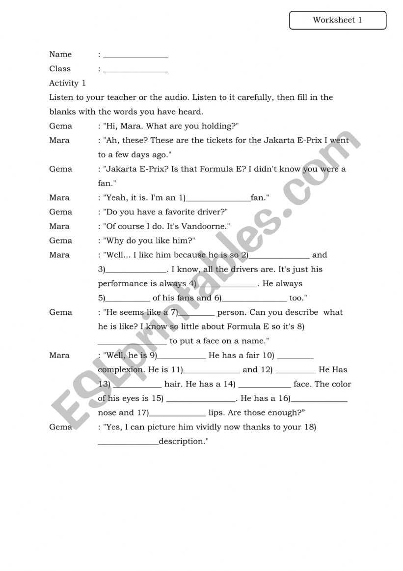 Listening Activity worksheet