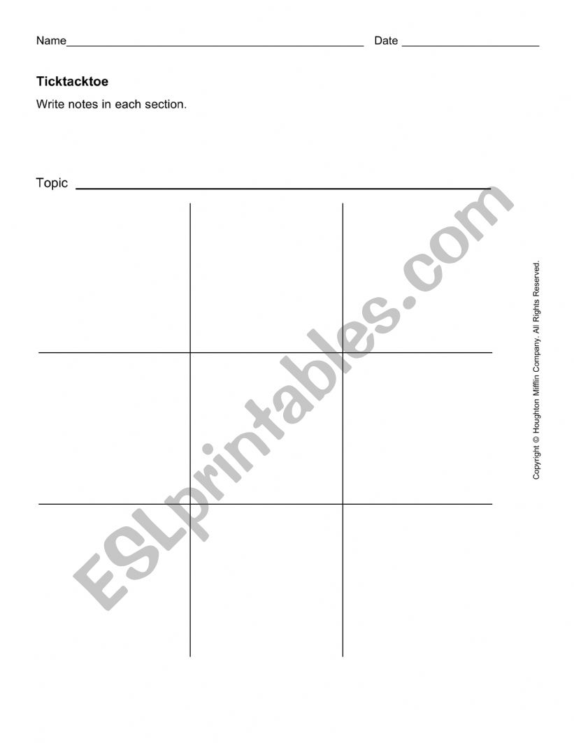 Tic Tac Toe worksheet