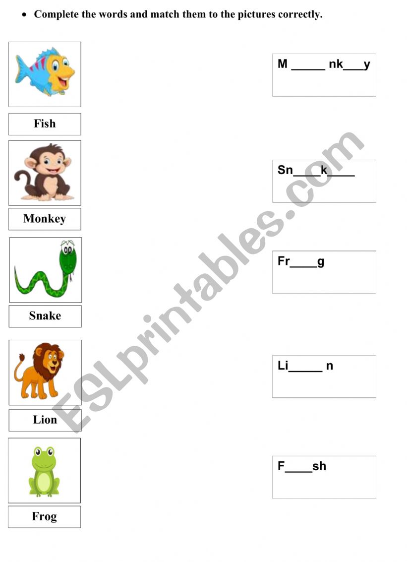 Animals worksheet