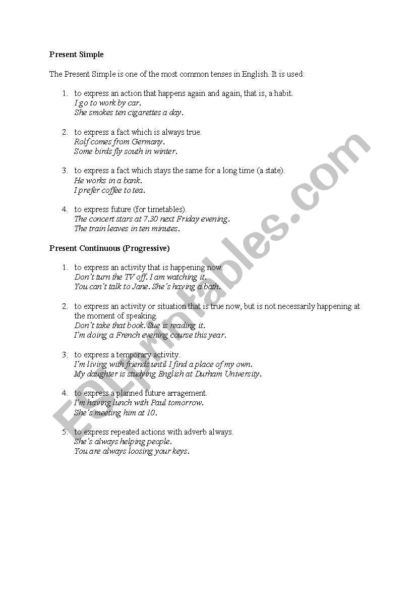 Present Simple vs Continuous worksheet