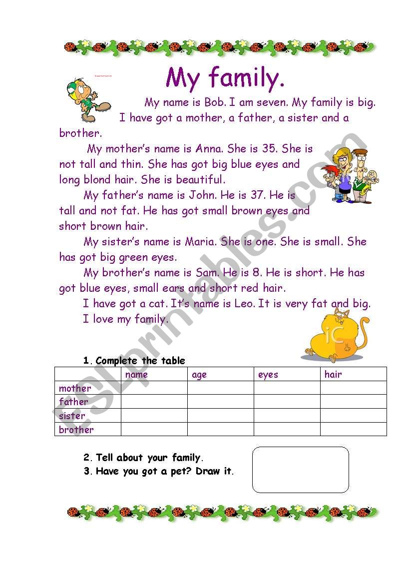 My family worksheet