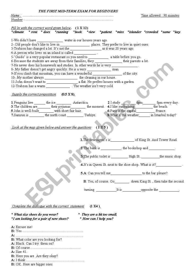 overall quiz for beginners worksheet