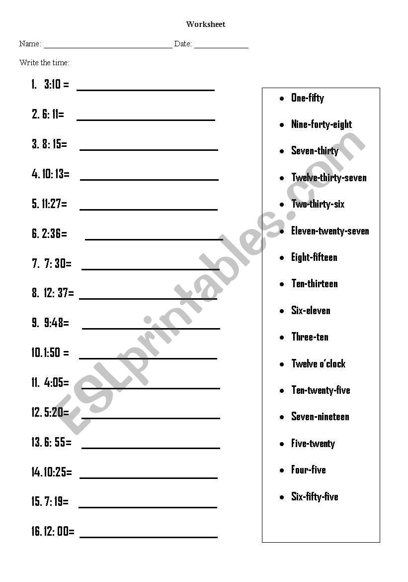 telling time worksheet