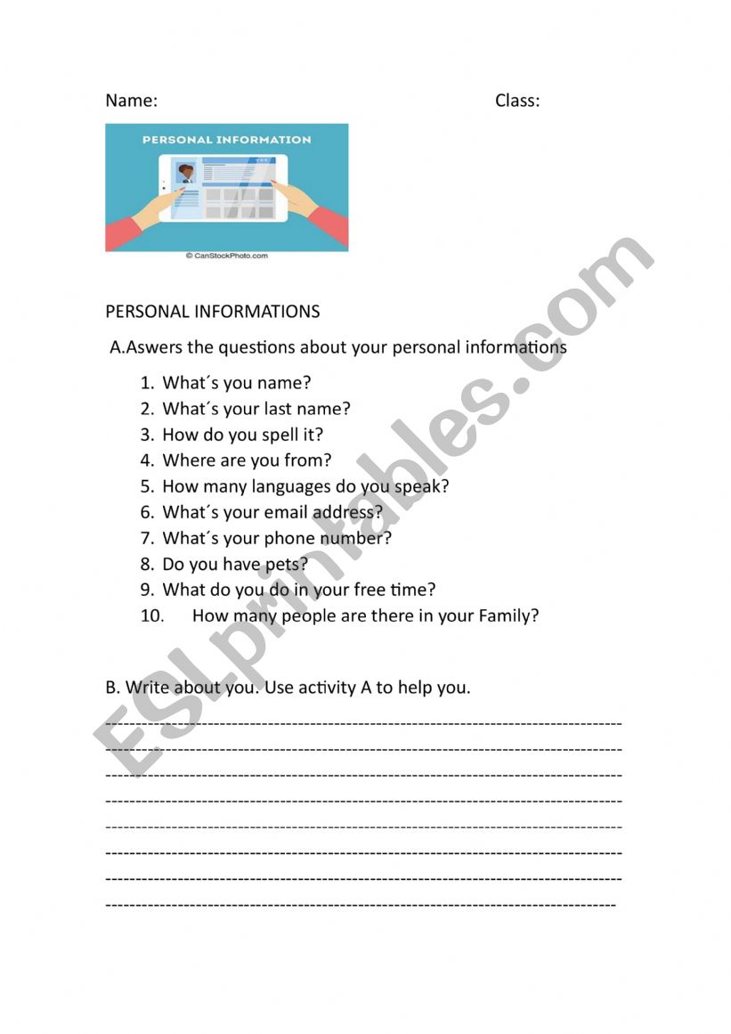 Personal Informations worksheet