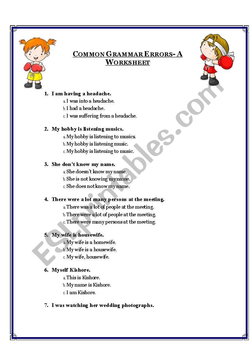 Common Grammar Errors- a worksheet/ GAME