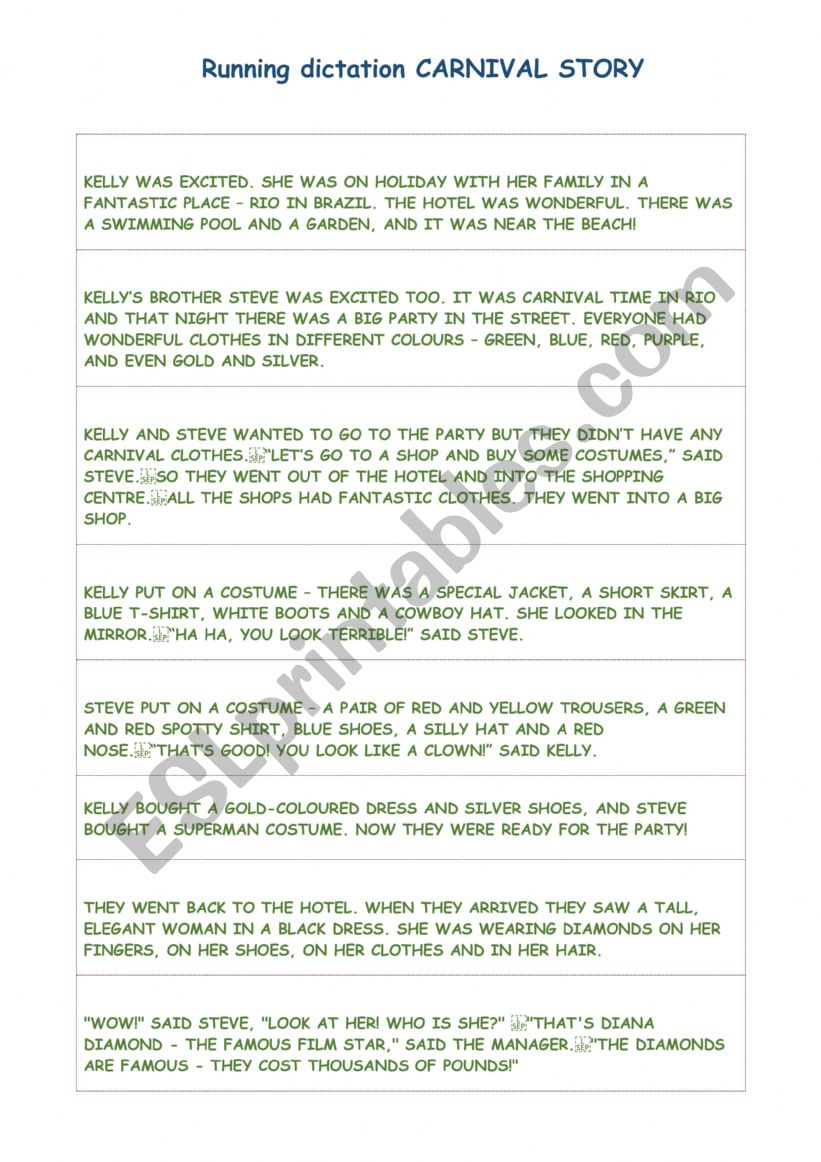 Running Dictation worksheet