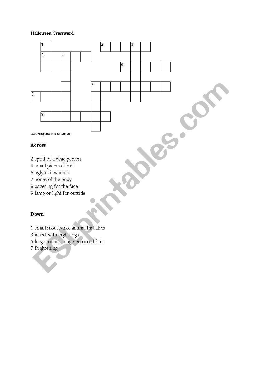 Halloween crossword worksheet