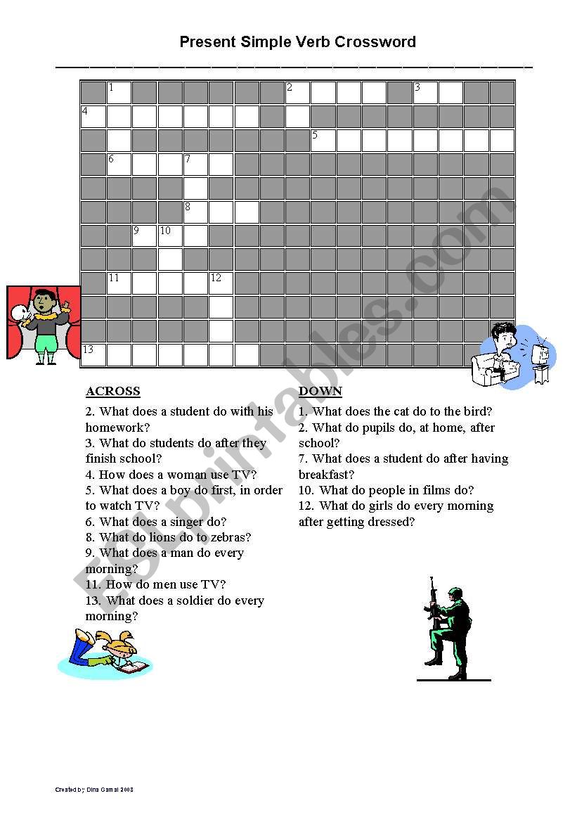 Present Simple Crossword worksheet