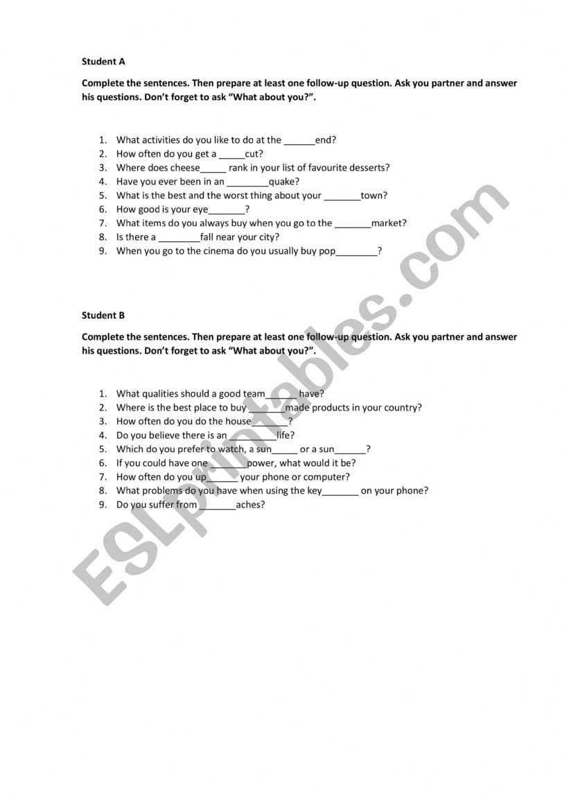 Compound nouns worksheet
