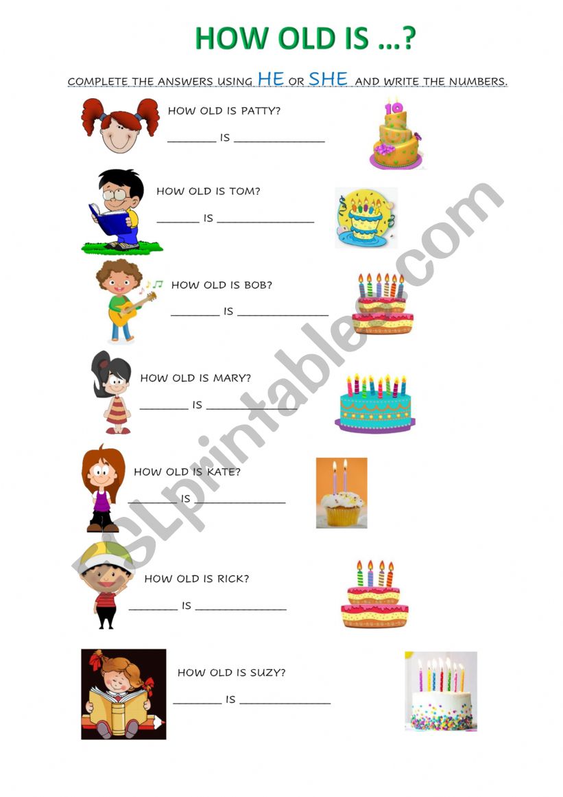 HOW OLD - HE/SHE worksheet