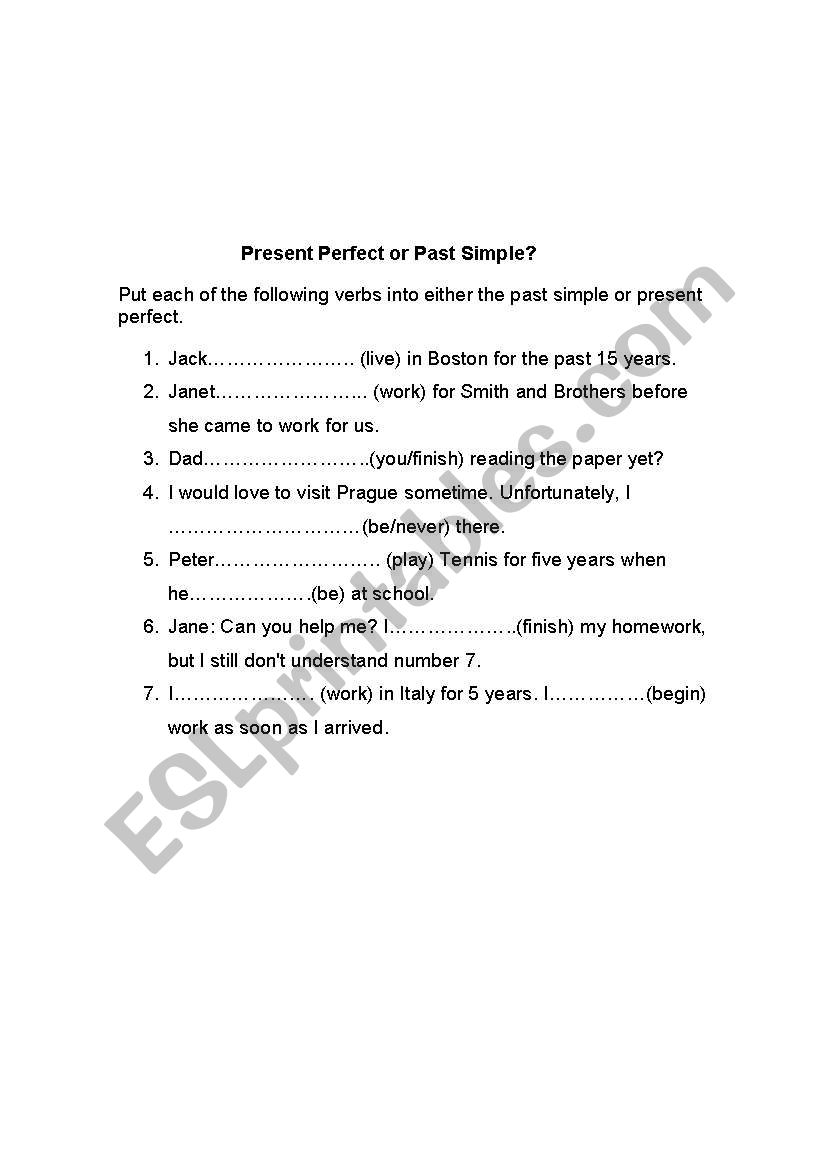 Present Perfect or Past worksheet