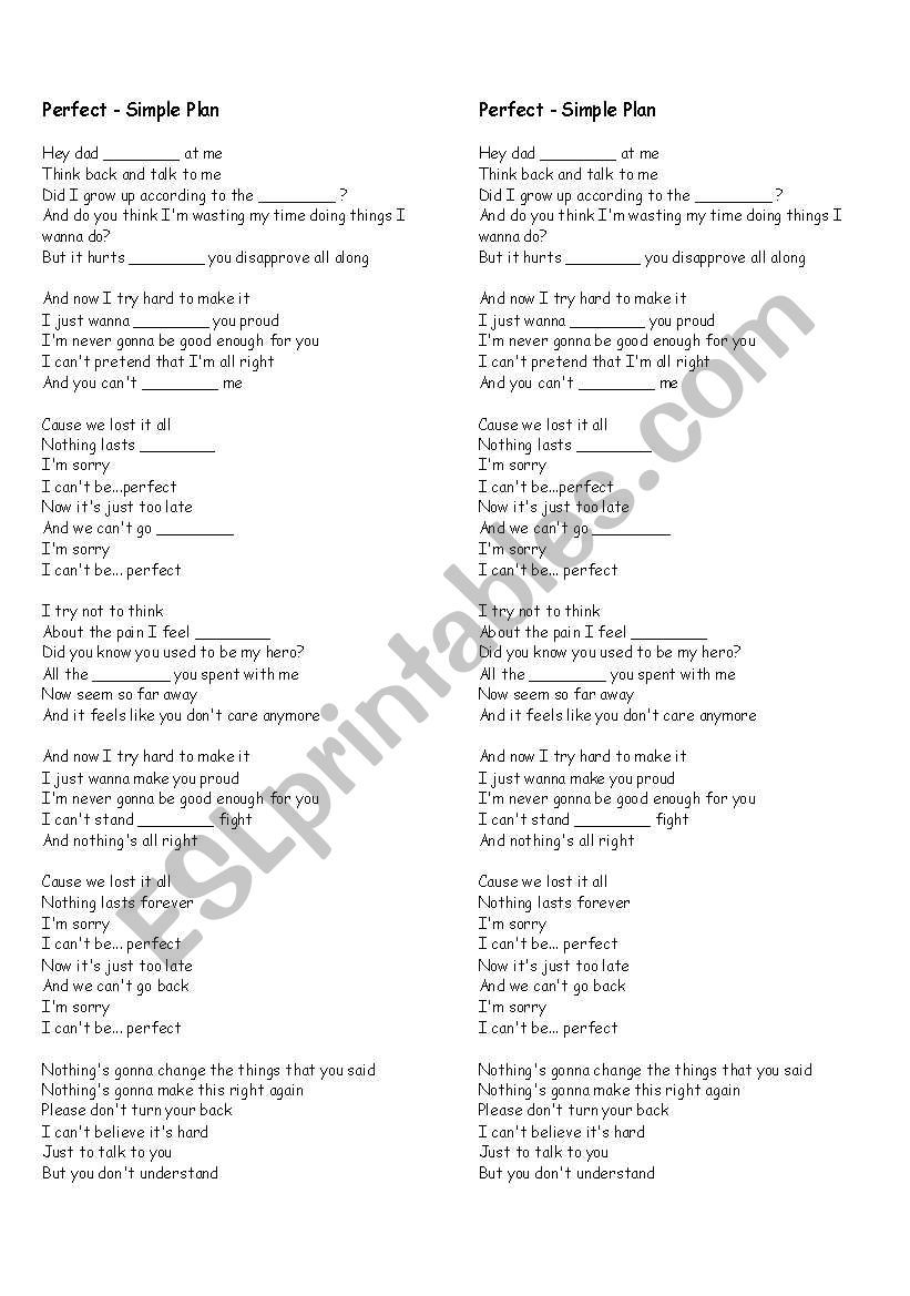 Song Perfect worksheet