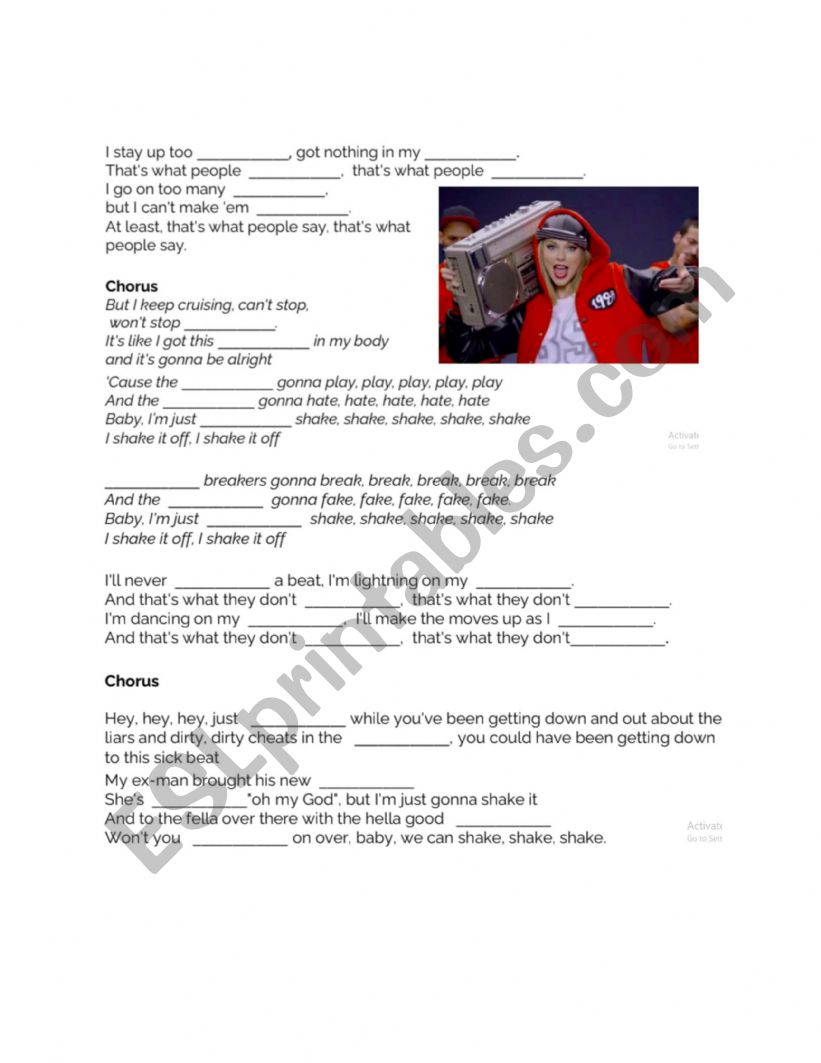 Taylor Swift Shake it off listening worksheet