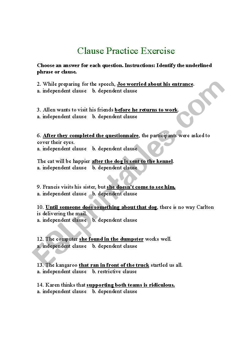 independent-and-dependent-clauses-worksheet