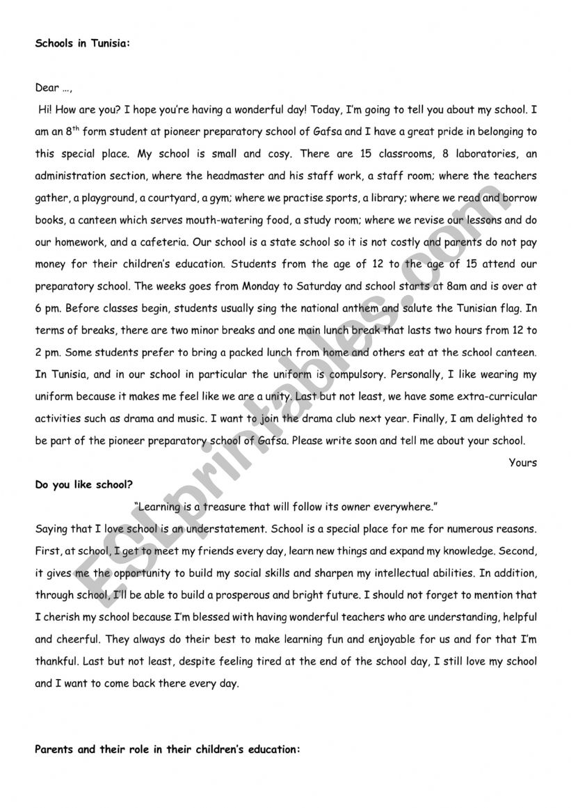 Writing worksheet