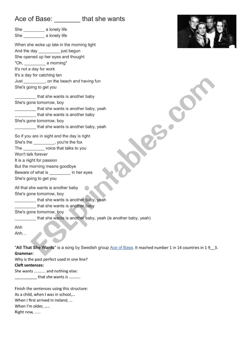 Cleft sentences (C1) song: All that she wants