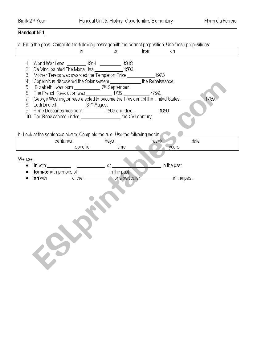 Prepositions of time worksheet