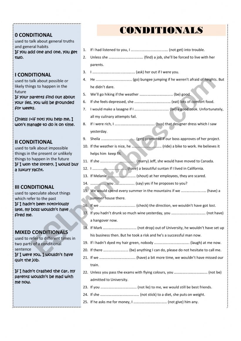 Mixed Conditionals worksheet