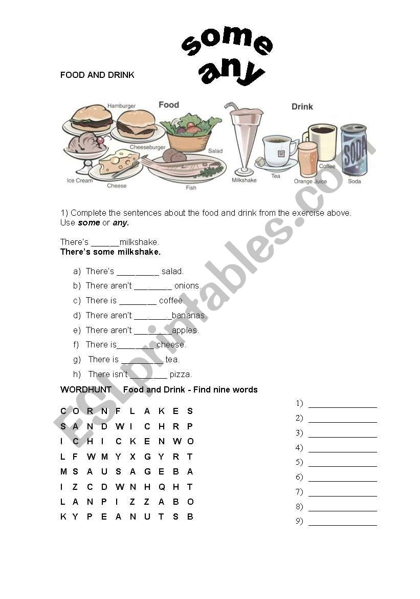 Food and drink worksheet