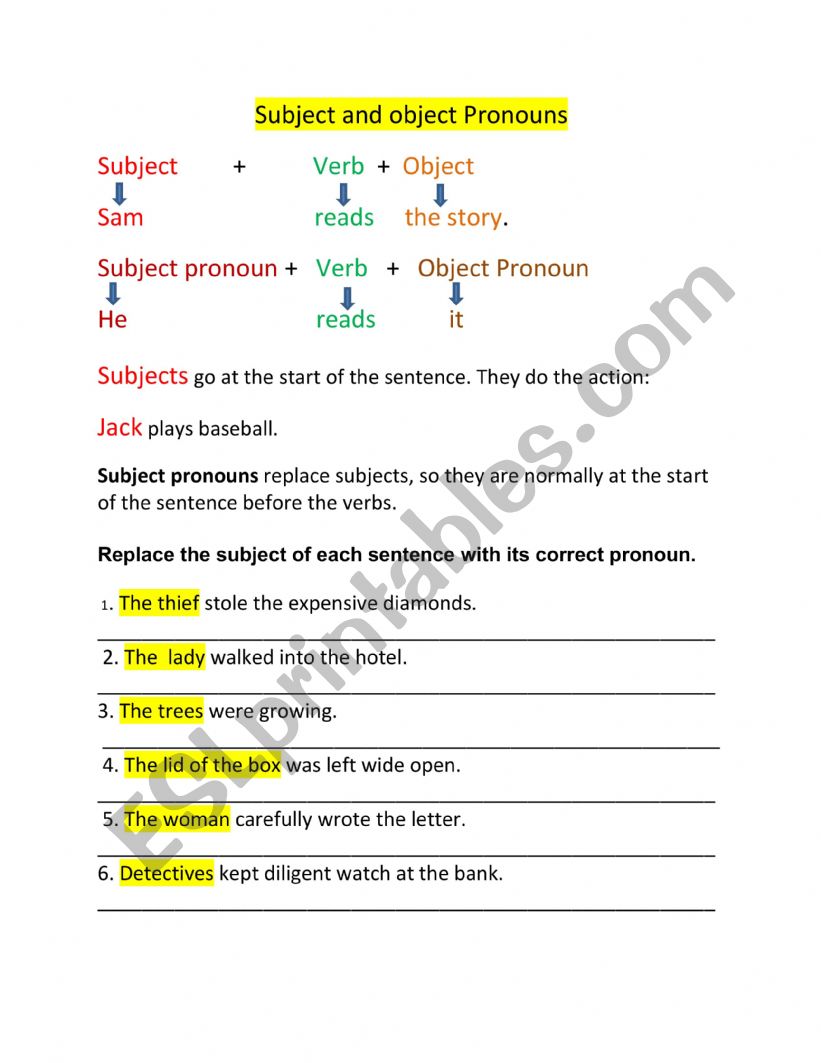 subject worksheet