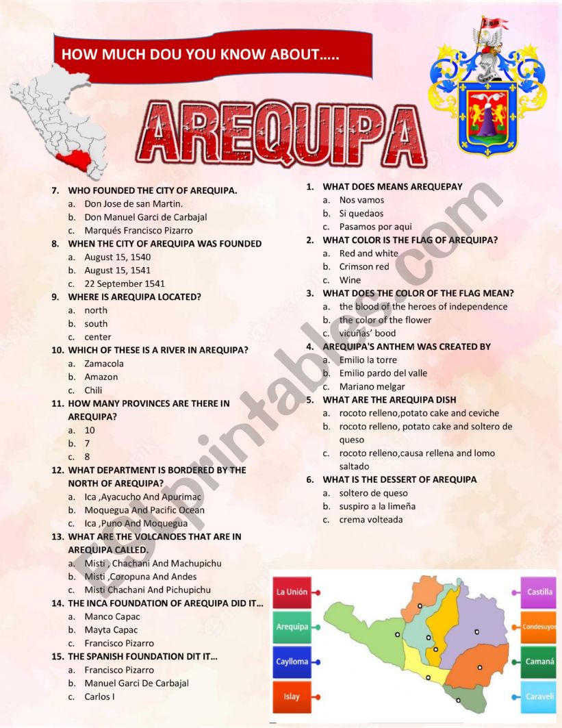 AREQUIPA QUIZ worksheet