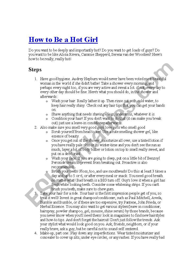 How to be a hot girl worksheet