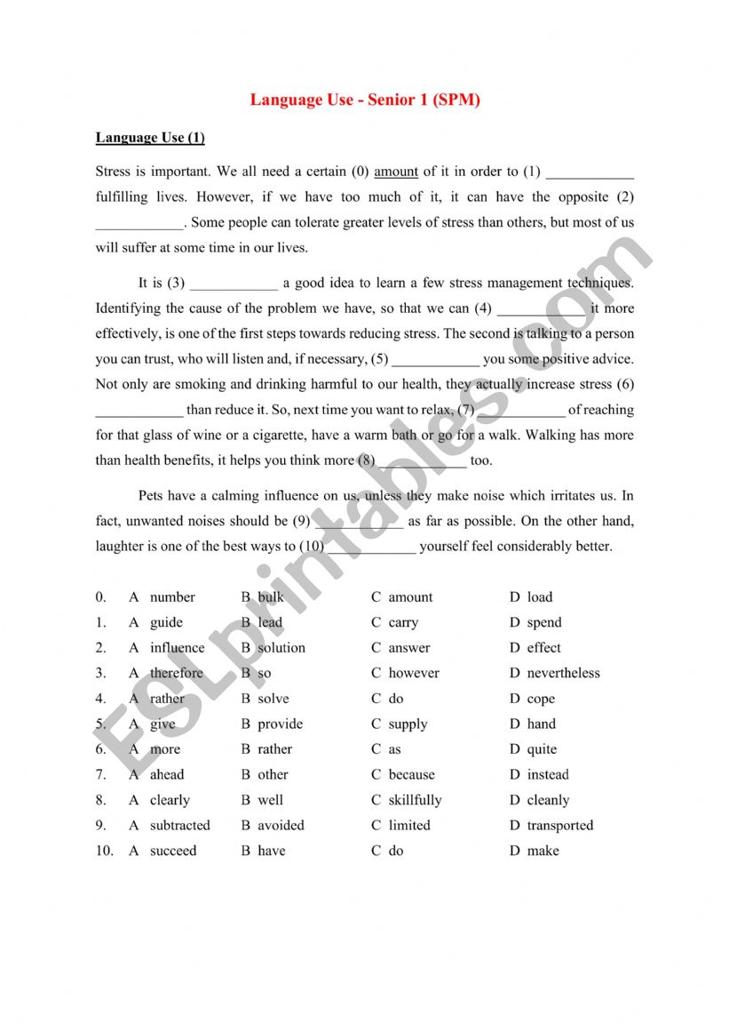 Language Use SPM worksheet