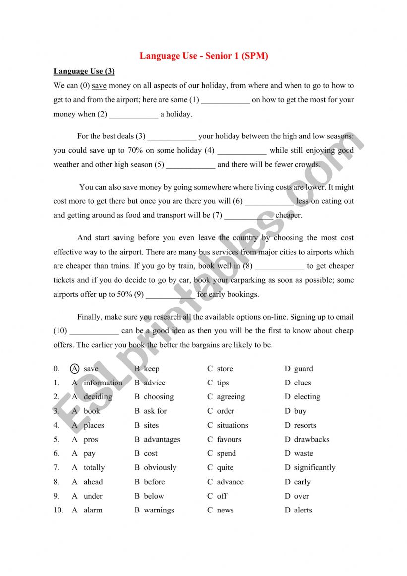 Language Use SPM worksheet