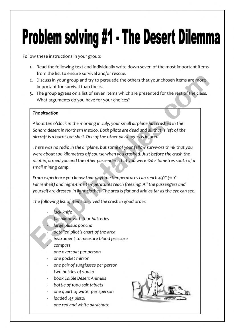 English worksheets Stuck in the desert moral dilemma group discussion