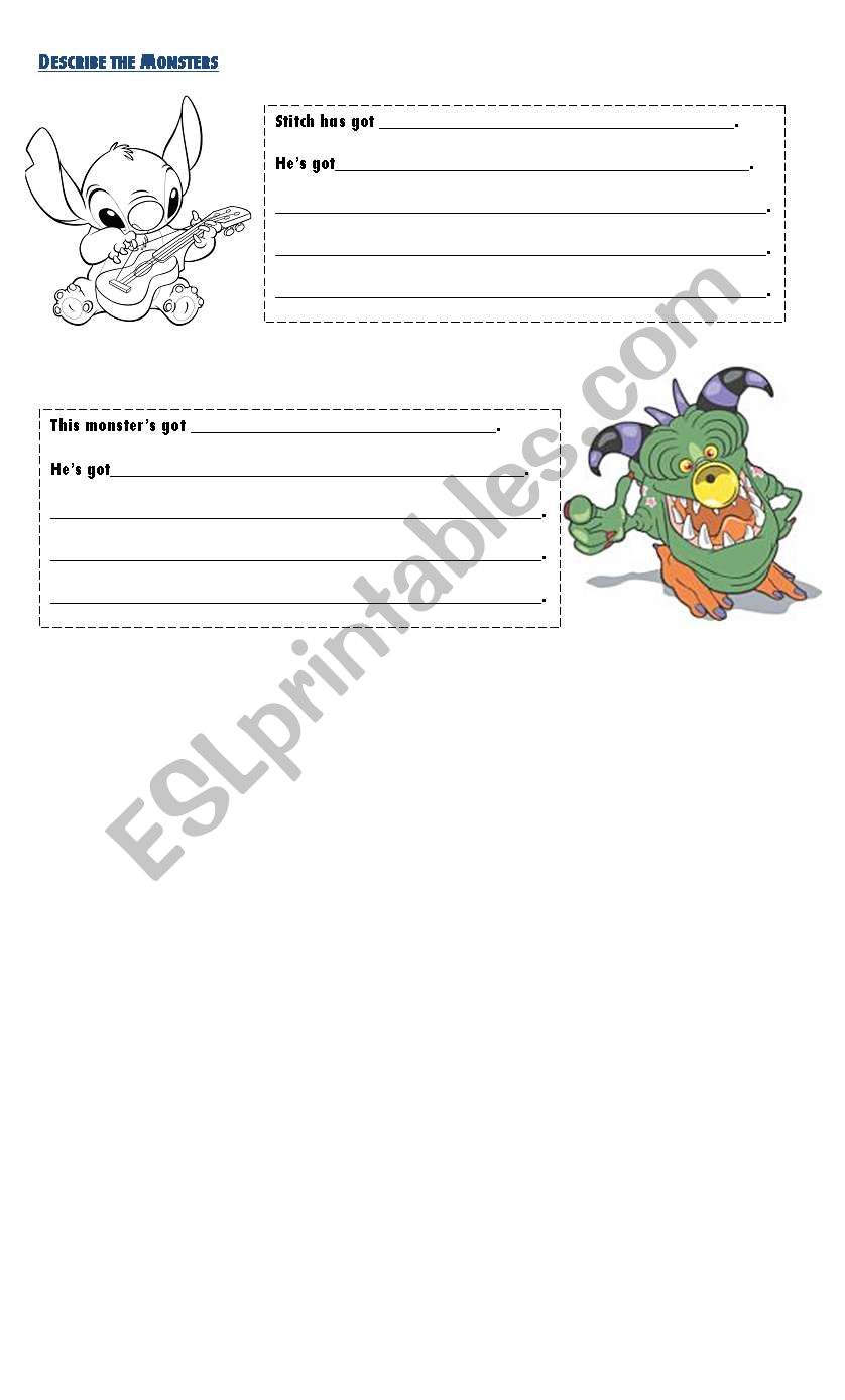 Describe the monsters worksheet