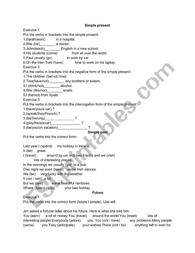 Simple tenses exercices  worksheet